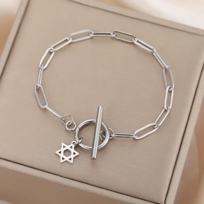 Bracelet à breloques étoile de FC pour femme, trombone en acier inoxydable, jobracelets, amulette, bijoux juifs, cadeau, vente en gros