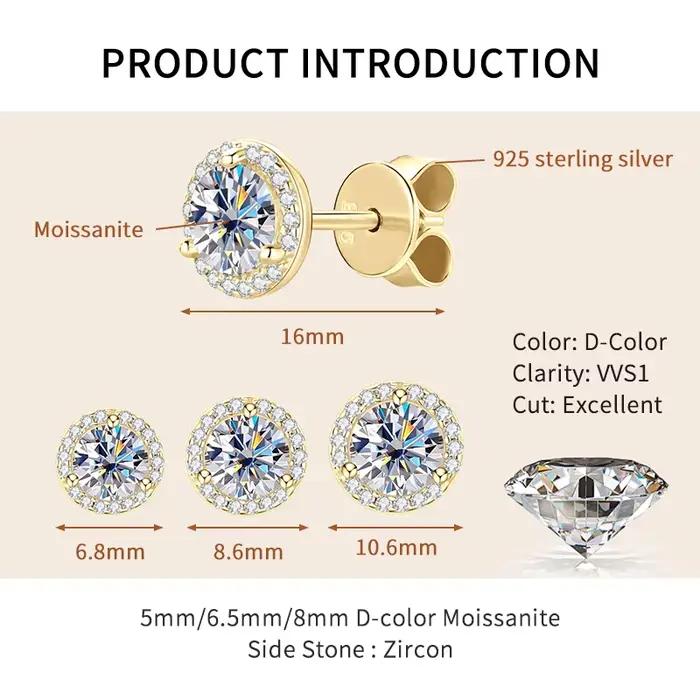 Lnngy scintillant 5MM 6.5MM 8MM certifié Moissanite boucles d'oreilles 925 en argent Sterling rond boucle d'oreille 2025 nouvelles femmes bijoux cadeau