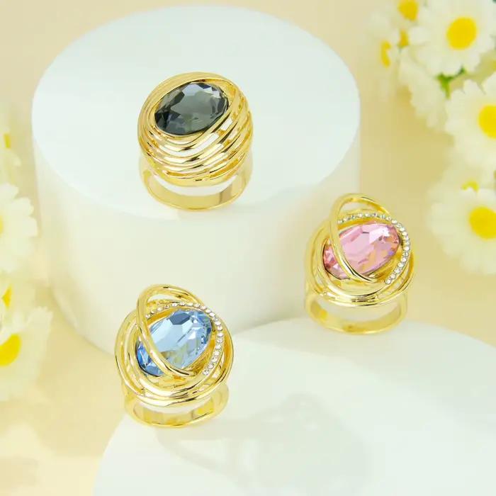 Bague en cristal coloré exquis 14k, mode européenne, bagues de Cocktail en zircone pour femmes, bijoux de déclaration Vintage tendance