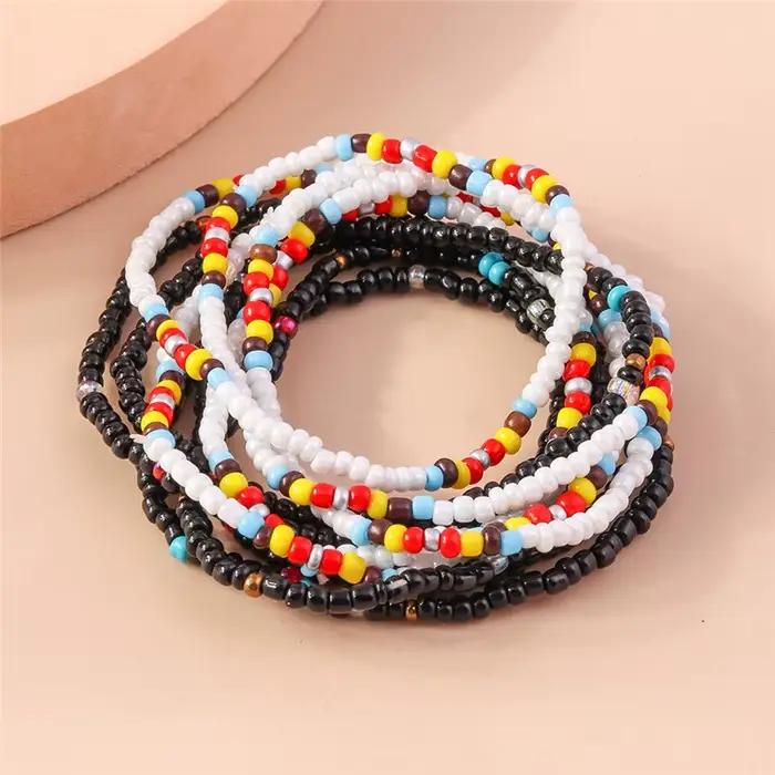 Bracelet bohème perlé coloré fait à la main pour femmes, joli bracelet de plage d'été, fleur arc-en-ciel, bijoux Boho pour filles, vente en gros