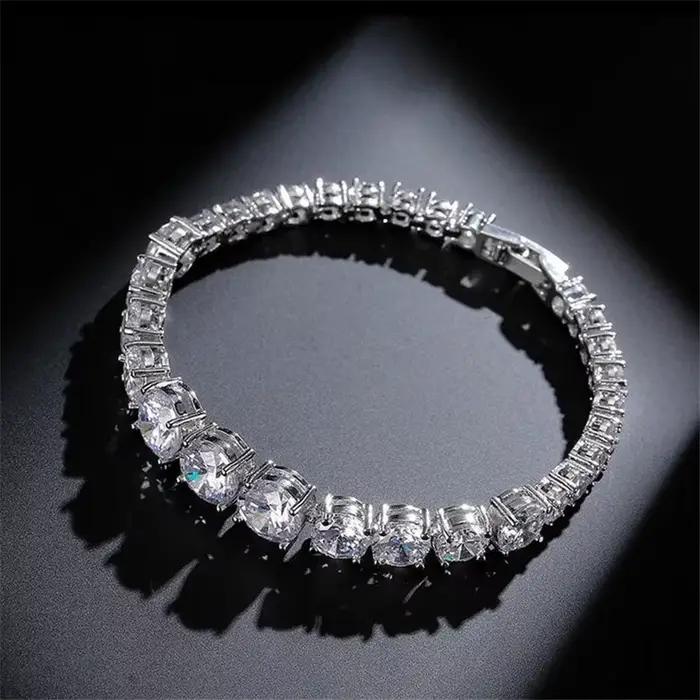 Bracelet de tennis rempli d'or blanc fait à la main pour les femmes, bracelets de diamant pour les patients, bracelet de fiançailles, cadeau de bijoux de mariage