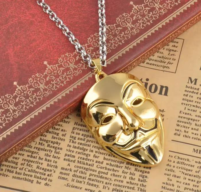 Vendetta – collier à pendentif en V doré pour hommes et femmes, bijou à la mode avec masque facial