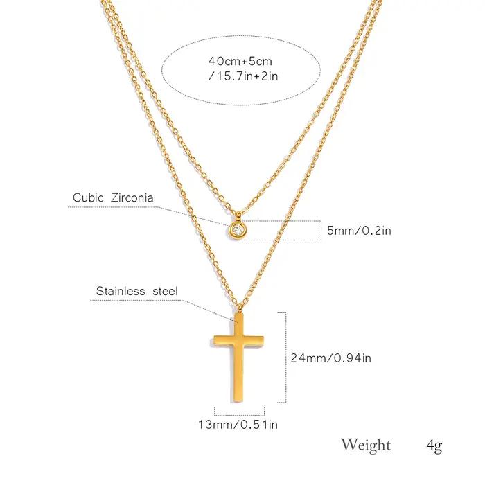Collier superposé pour femme, double pendentif empilable avec CZ et croix, bijoux tendance en acier inoxydable, étanche et hypoallergénique