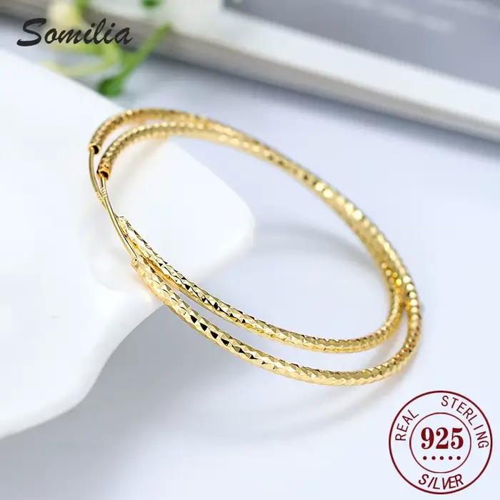 SOMILIA – boucles d'oreilles en argent Sterling 925 pour femmes, design noble et à la mode, beau charme, grand cercle, bijoux