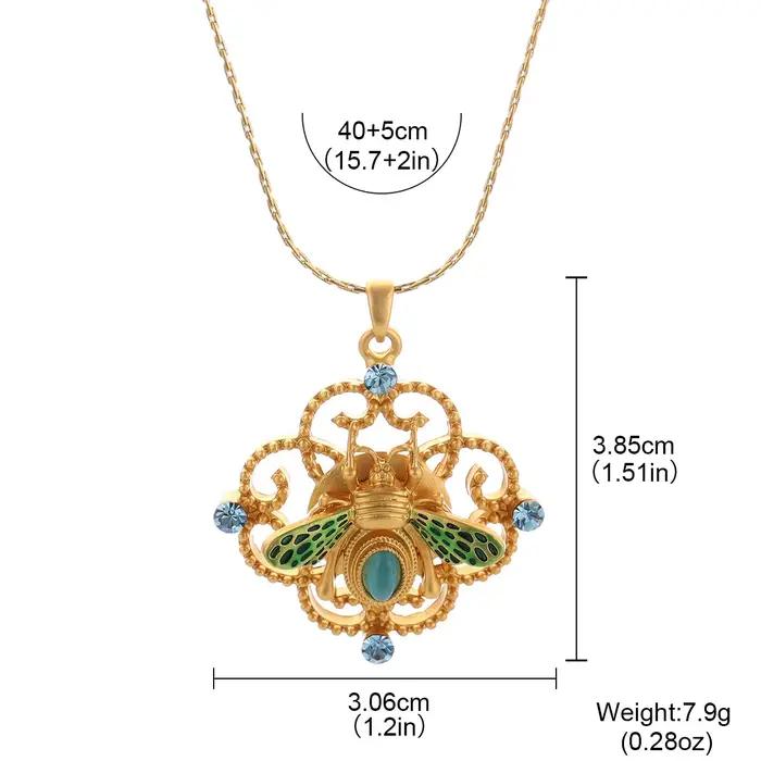 Collier pendentif abeille vintage pour femme, plaqué or 18 carats, breloque insecte en émail, bijou statement, cadeau