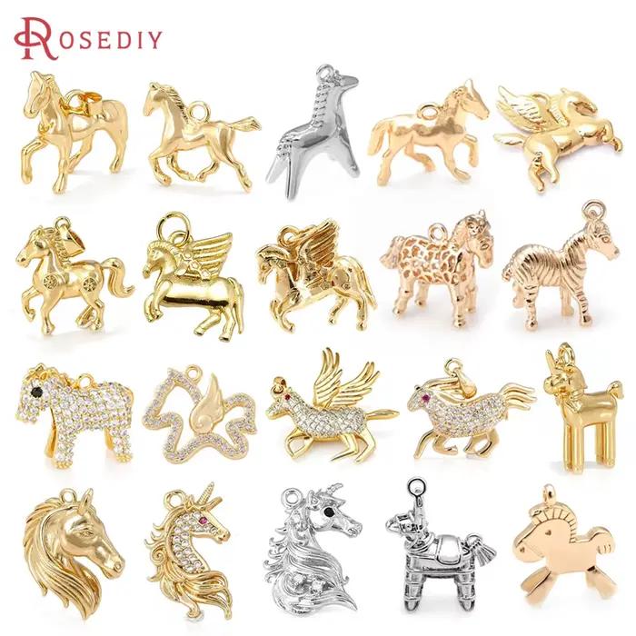 Pendentifs Breloques Cheval Pégase en Laiton Couleur Or 18K, Accessoires de Bijoux Colliers Boucles d'Oreilles de Haute Qualité, Boutique Officielle Rosediy