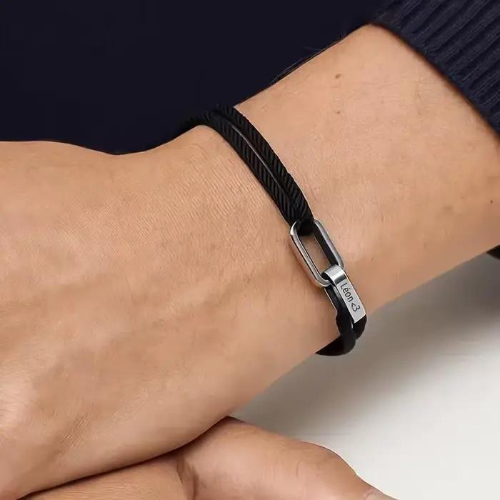 Bracelet de couple personnalisé avec 2 noms gravés – Bracelet d'amitié en corde réglable pour lui et elle, bijoux assortis minimalistes