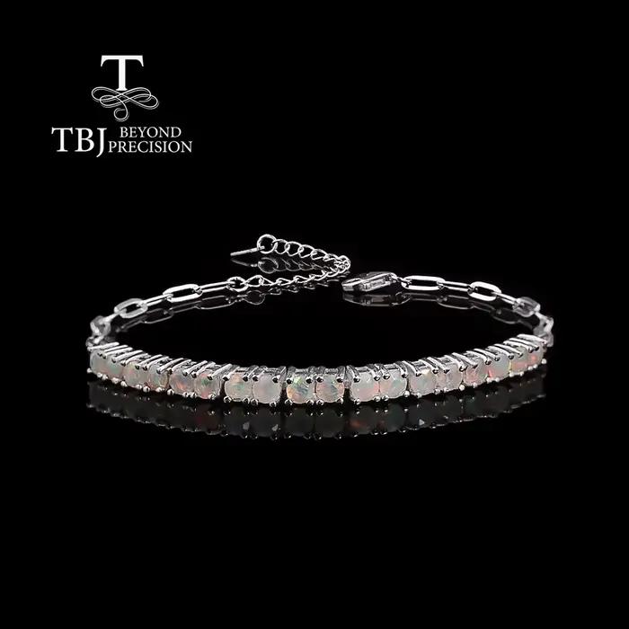 Bracelet simple en argent Sterling 925 pour femmes, opale naturelle ronde, 3.00mm, pierres de naissance d'octobre, bijoux de luxe légers pour cadeau de Festival