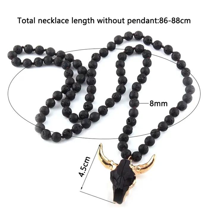 Collier pendentif en corne nouée pour femme, bijoux bohèmes, pierre d'amlogging, collier de perles, mode