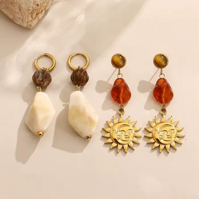 AENSOA – boucles d'oreilles Vintage en résine de bois à rayures, Style Multiple, mode en acier inoxydable imprimé léopard, pendentif en forme de cœur, bijoux