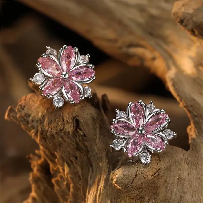 Boucles d'Oreilles de Luxe en Pierre Rose et Argent pour Femme, Bijoux de Mariage