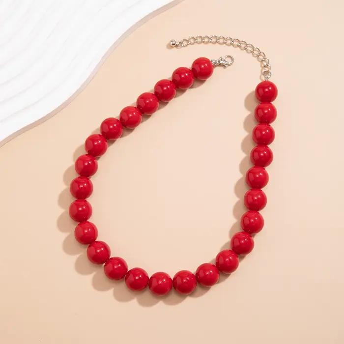 Lacteo Kpop mode grand lisse noir rouge perles rondes chaîne collier femmes unisexe acrylique tour de cou bijoux sur le collier nouveau