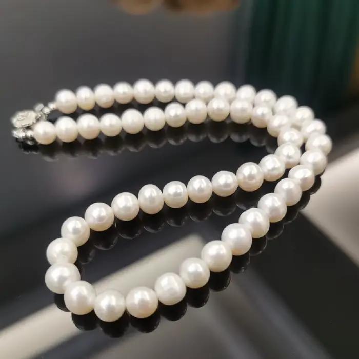 Collier de perles en gros, qualité AAAA, 8-9mm, perles blanches naturelles, argent 925S, 16-36 pouces