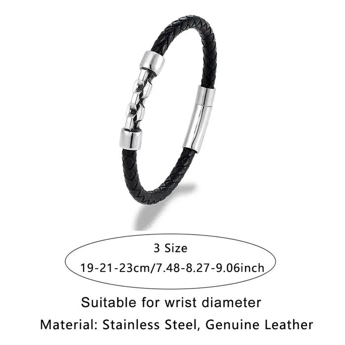 Bracelet en cuir tressé noir/rouge/bleu 6mm pour hommes, fait à la main, chaîne à maillons en acier inoxydable, bijoux Vintage, cadeaux de Couple
