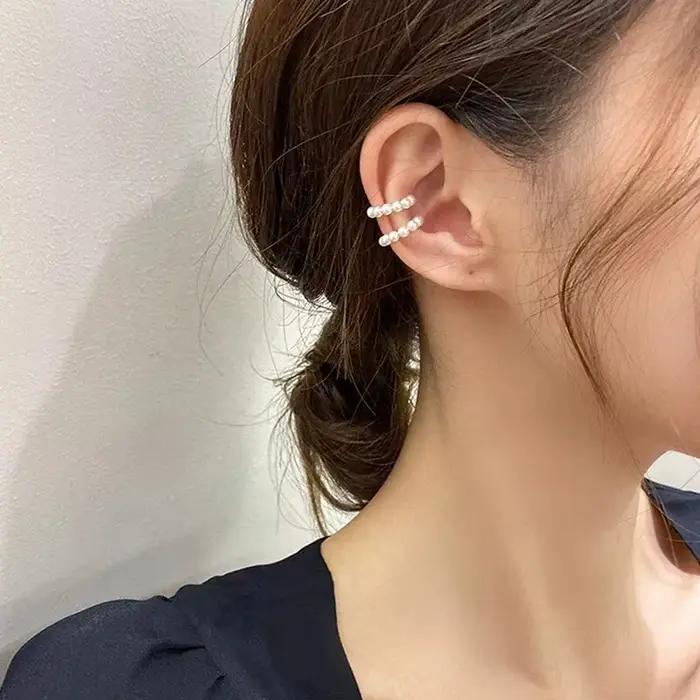 Boucles d'oreilles coréennes non perçantes en forme de C pour femmes, réinitialisation de manchette d'oreille, Perle, Minimaliste, Élégant, Mode, Bijoux, 216.239.