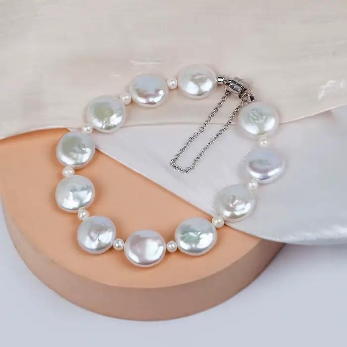 Bracelet en perles d'eau douce baroques et boutons de 9 à 13 mm pour femmes, plaqué argent, bijou unique et élégant, idée cadeau