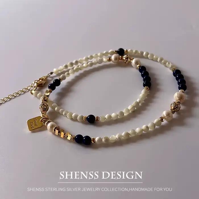 Collier pendentif en cuivre plaqué or 14 carats, perle d'eau douce naturelle, coquillage, pierre naturelle
