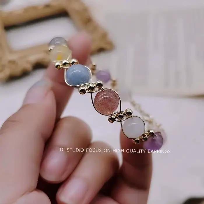 Dreams Come True Niche Perles tissées colorées Bracelet multi-cristal mixte Naturel Lucky Allegory Cadeau de prière pour bijoux pour femmes