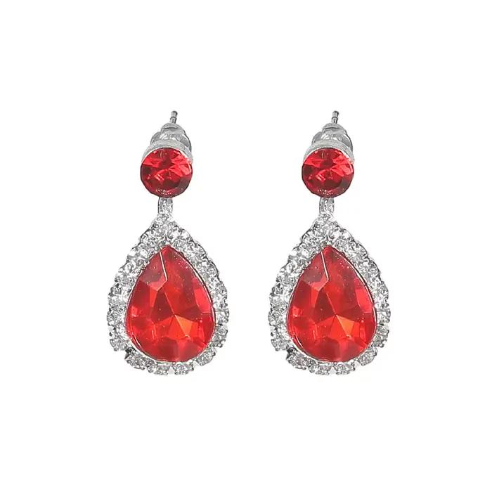 Boucles d'oreilles pendantes à la mode pour femmes, strass rouge, lustre, goutte d'eau, zircone cubique, bijoux pour fête du nouvel an
