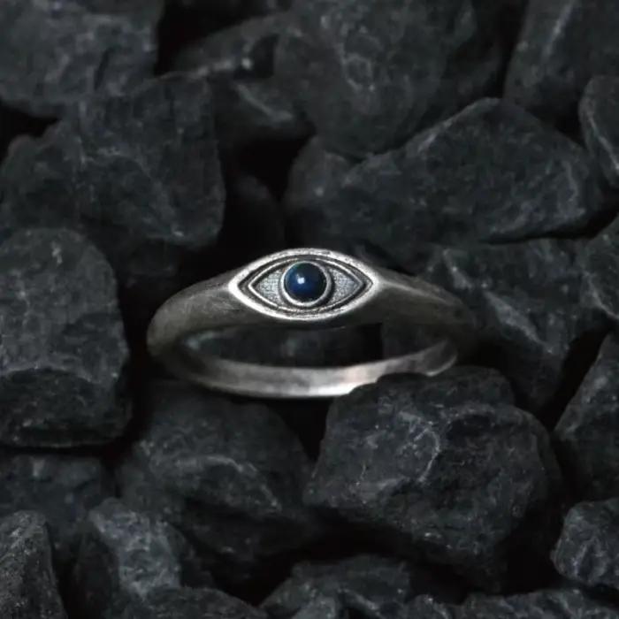Bague en argent Lapis Lazumovies unisexe, style ethnique simple, œil de cheval, bleu pointu, vintage, tendance, fête, banquet, bijoux, cadeau