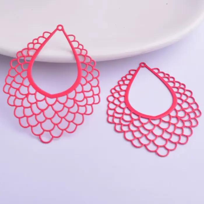 Breloques géométriques en métal avec pompons, pendentif bricolage, bijoux, boucle d'oreille, 35*45mm, Filig123, 30 pièces, AB5513