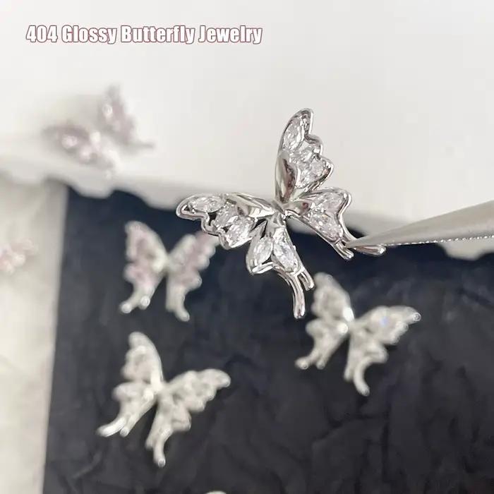 -Mariposa brillante-bijoux incrustés de Zircon, luxe polyvalent, fée chromée, papillon, ornement en cristal, décoration d'ongles, charme 404art