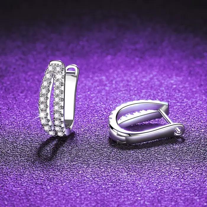 Boucles d'oreilles Micro-Pave en argent blanc plaqué or S925, 0,6 ct, couleur D, Moissanite, Double rangée, pour femmes, bijoux exquis.