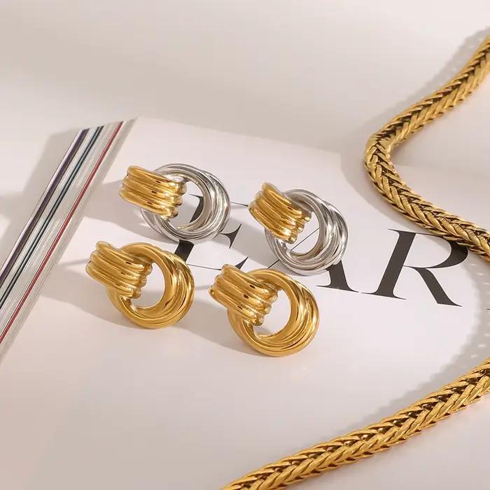Uworld Mini boucles d'oreilles Double cerceau par Caitlyn minimaliste Multi noeud boucles d'oreilles classique couleur or bijoux cadeau parfait pour