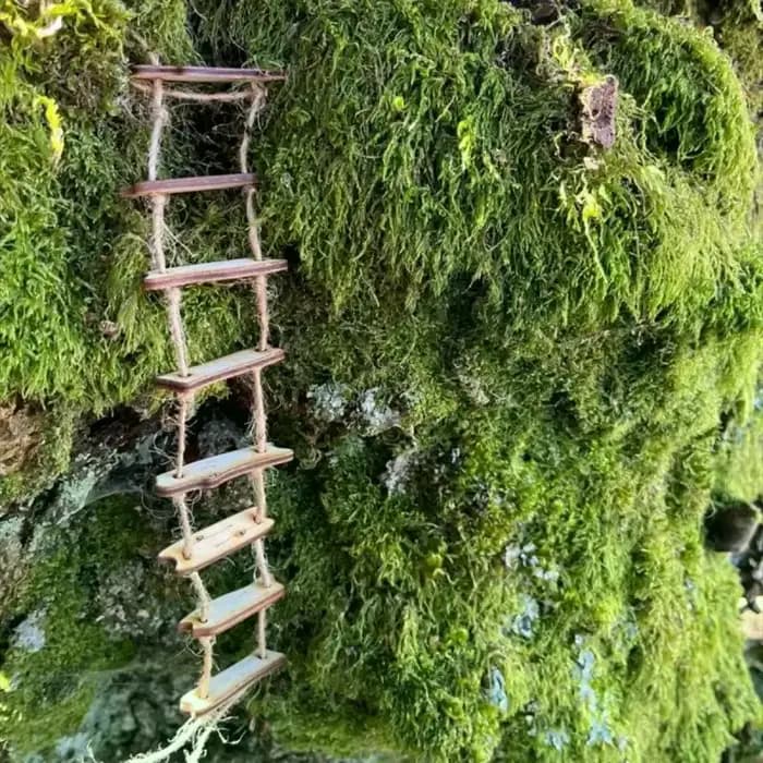 Décoration de jardin féerique miniature pour cour de maison et mini-paysage, accessoire de photographie, pont féerique en bois, échelle en corde