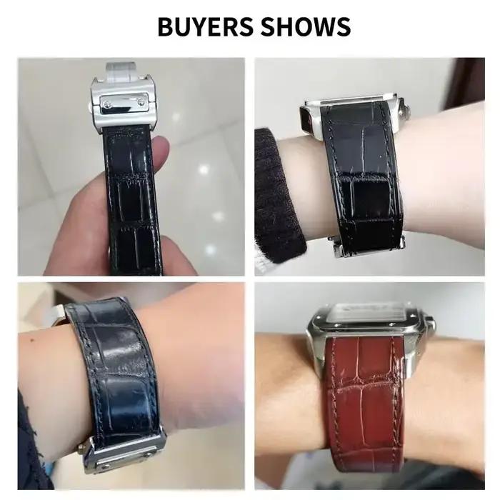 Bracelet de montre de luxe pour Cartier Santos Sandoz 100 24.5 23 20mm, cuir de vache de qualité supérieure, boucle déployante en acier massif, noir et marron