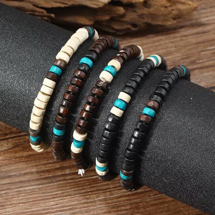 Ensemble de bracelets en perles de bois pour hommes, nouveau bracelet ethnique, simple, solide, document, perlé, mode masculine, article, accessoires de bijoux