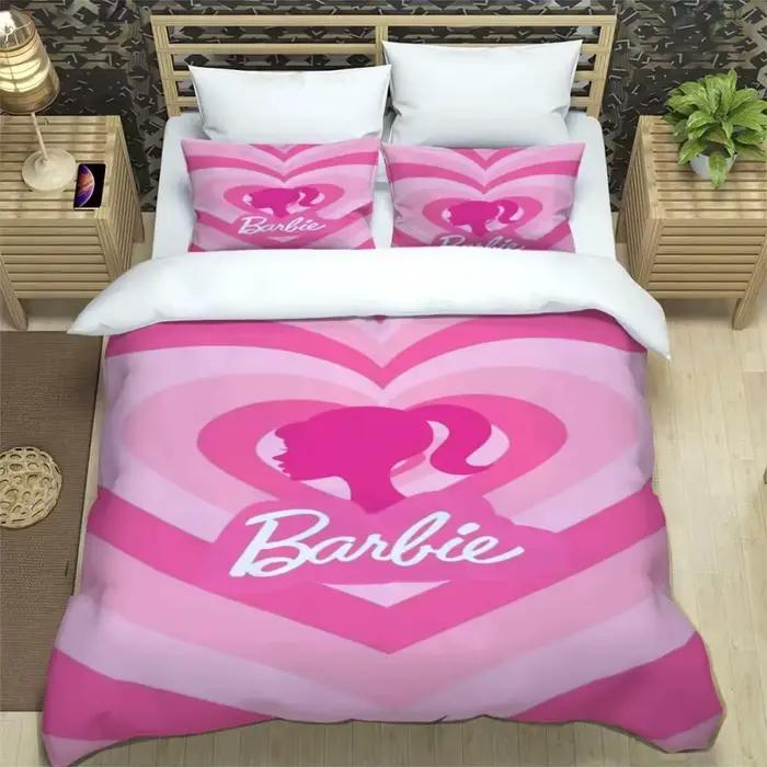 Parure de lit rose mignonne B-Barbies imprimée avec taie d'oreiller, housse de couette douce, disponible en tailles simple, double, queen et super king