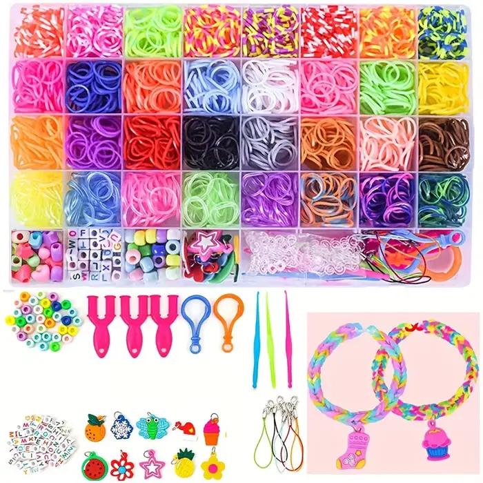 2800 pièces, 32 couleurs, boîte de 40 compartiments, kit de bracelets en élastiques colorés avec bre
