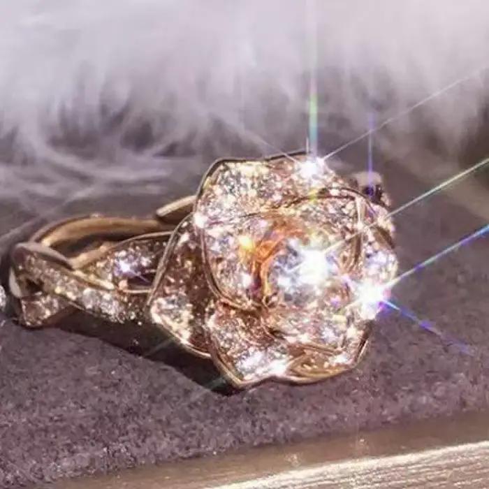 Nouvelle bague de fiançailles pour femme, plaquée or rose 18 carats, avec imitation de zirconium. Bi