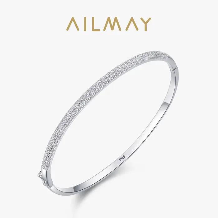 Ailmay-Bracelets en argent regardé 925 véritable, mode absorbe ouissante, clair, cristal, bijoux rom