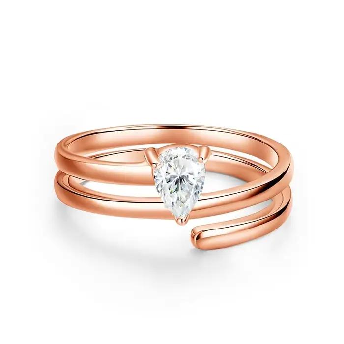 Smyoue, bague de fiançailles pour femme avec moissanite taille poire 0,5 CT, bague de promesse empil
