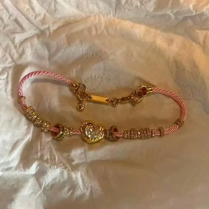 Bracelets superposés de style doux et luxueux pour femmes, corde tressée rose haut de gamme avec dia