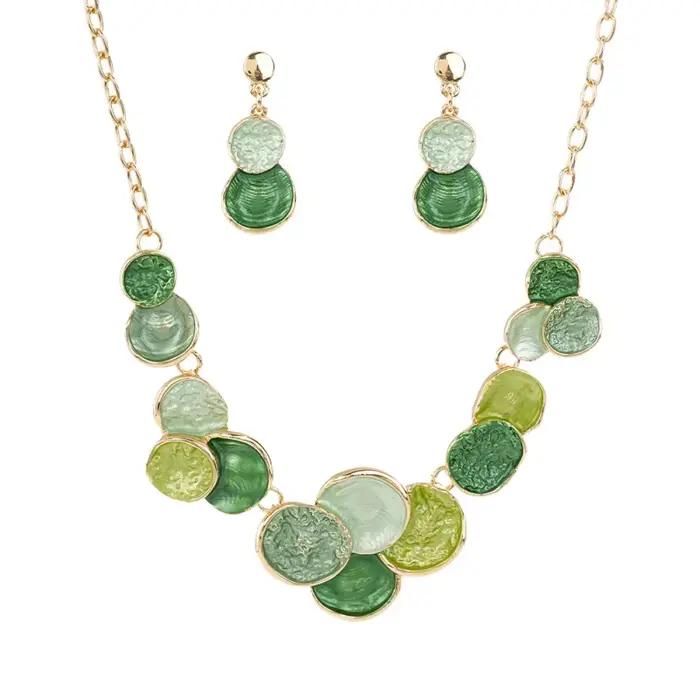 Ensemble de bijoux MeiceM, collier et boucles d'oreilles vintage à texture émail martelé et ondulé, 