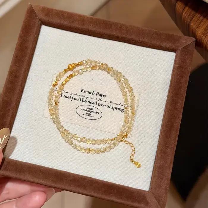 Bracelet en perles de citrine naturelle pour femme, style chinois, double couche, avec breloque gour