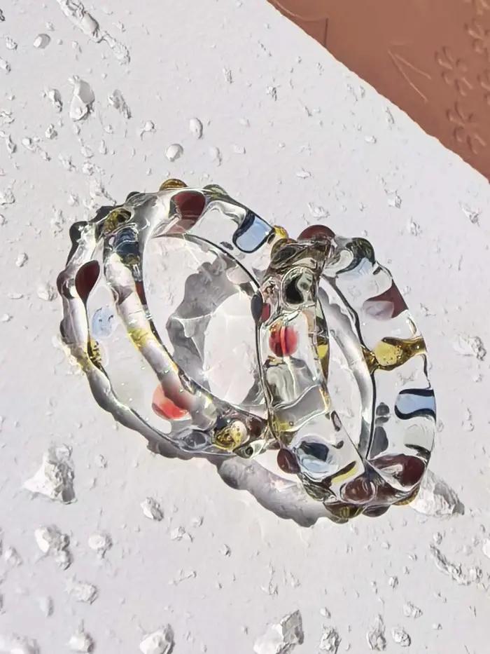 Bague en verre arc-en-ciel faite à la main, points colorés, bague ronde haut de gamme personnalisée 