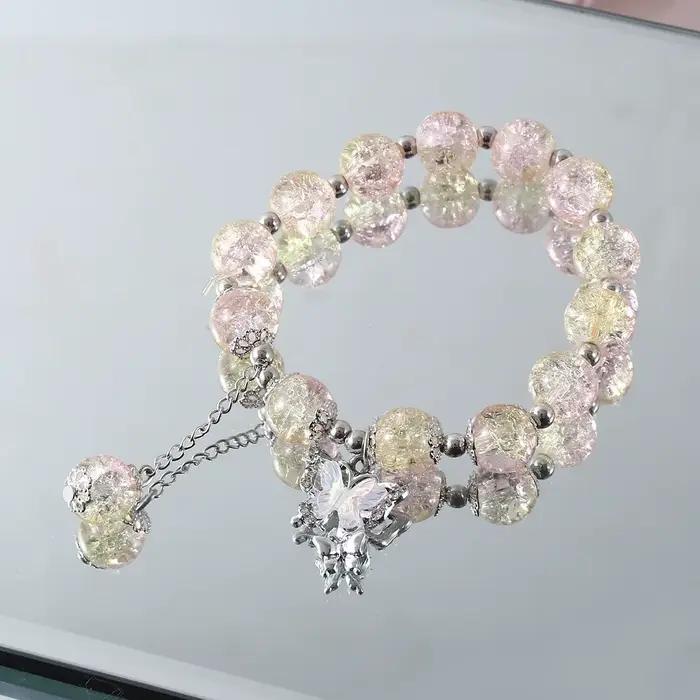 Bracelet cassé en Jade papillon Super féerique pour femmes, Design de Niche, thème forêt, perle colo