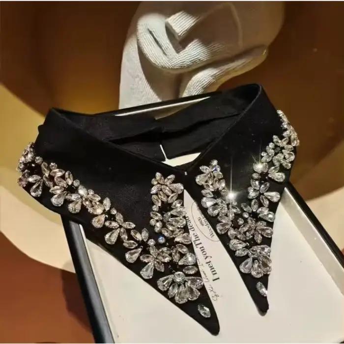 Accessoires de couture DIY, faux col brodé à la main avec perles et strass, patch de col amovible po