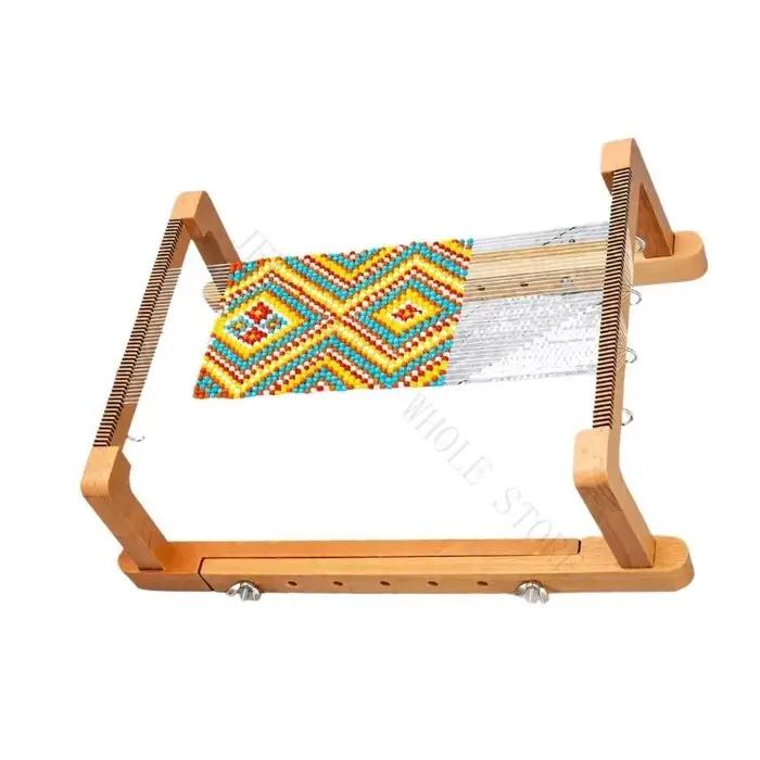 R7UF métier à tisser perles pour fabrication bijoux, cadre perles réglable en bois avec Support d'al