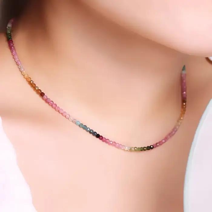 Collier de clavicule en tourmaline naturelle pour femme, design de niche arc-en-ciel, fouet, nickel 