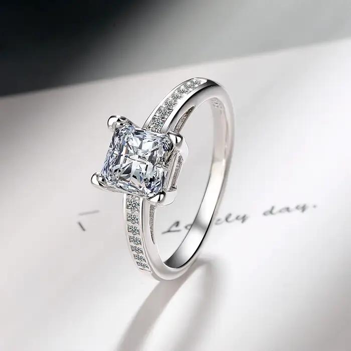 NOUVEAUX bagues en argent sterling 925 taille 5 # -10 # Zircon carré de haute qualité pour femmes,