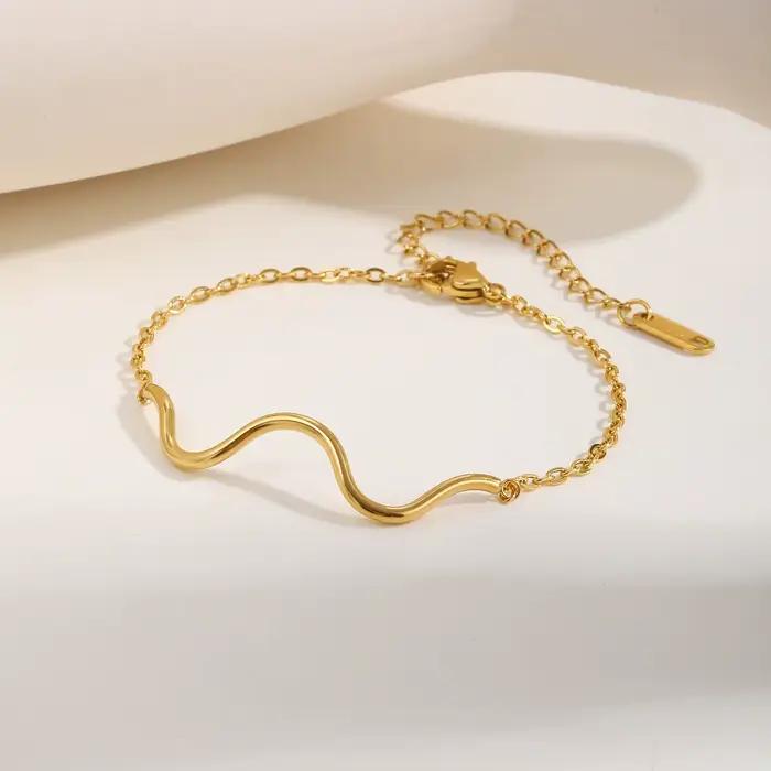 Bracelet ondulé à la mode pour femmes, bracelets plats Rolo JOBracelets en acier inoxydable étanches