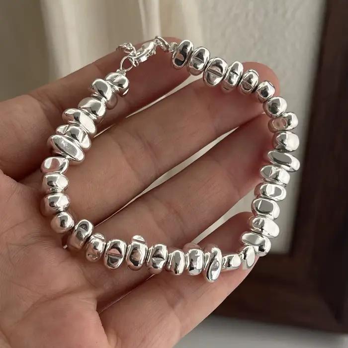 Bracelet rétro en argent Sterling 100% massif 925 pour femmes et hommes, Vintage, perles en pierre f