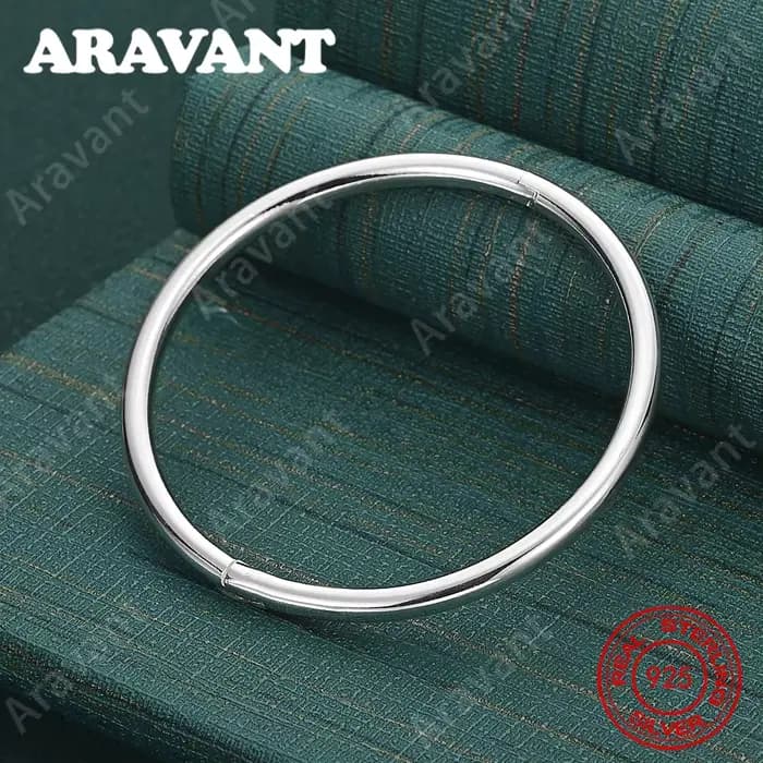 Bracelet rond lisse en argent Sterling 925, 4mm, bijoux de fête de mariage exquis et mignons pour fe