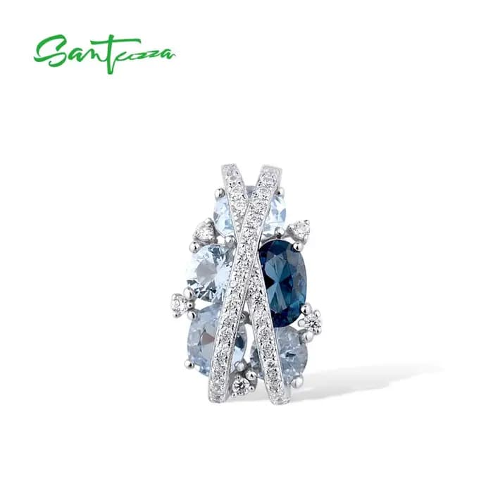 SANTUZZA-Pendentif en argent regardé pur 925 pour femme, spinelle bleue de Rotterdam, blanc cubique