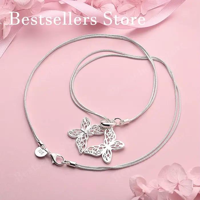 Collier papillon creux exquis en argent sterling 925, accessoires de bijoux de mode pour femmes, cad